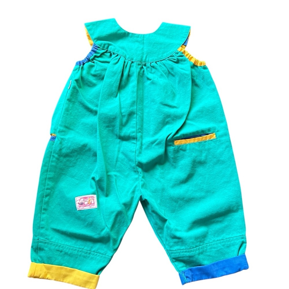 Vintage 1990s Art Viti Color block Green Blue Romper Overalls Unisex Kids Retro - Picture 4 of 15